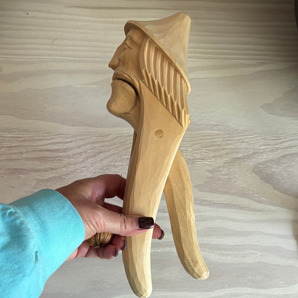 VTG 11" German Hand Carved Wooden‎ Handheld Nutcracker